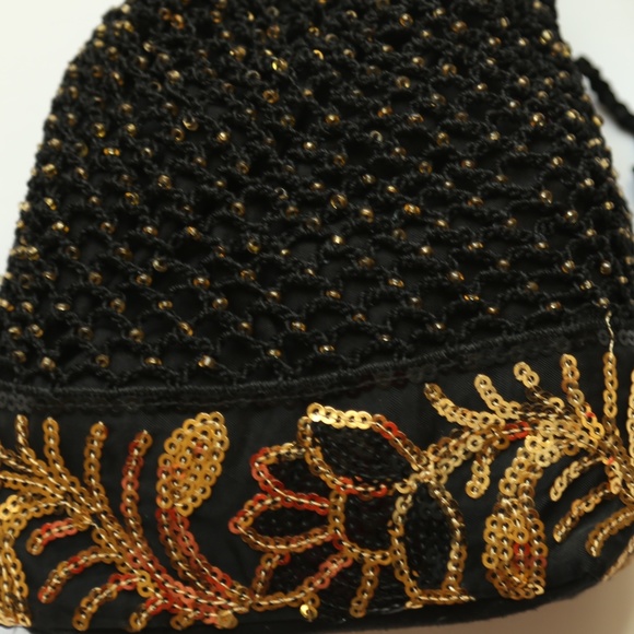 NWT Beaded Crochet Black Sequin drawstring Bag - Picture 4 of 4